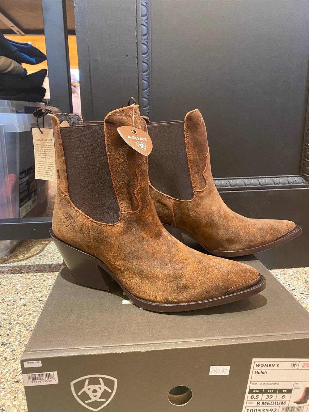 Ariat Tan Suede Western Chelsea Ankle Boots